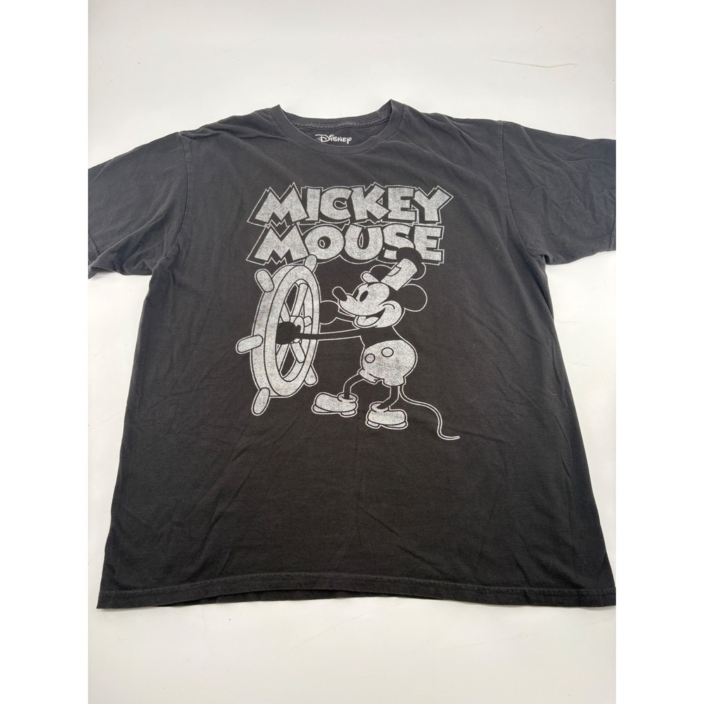 Disney Mad Engine Mens L Steamboat Willie Mickey Mouse Black Graphic T-Shirt